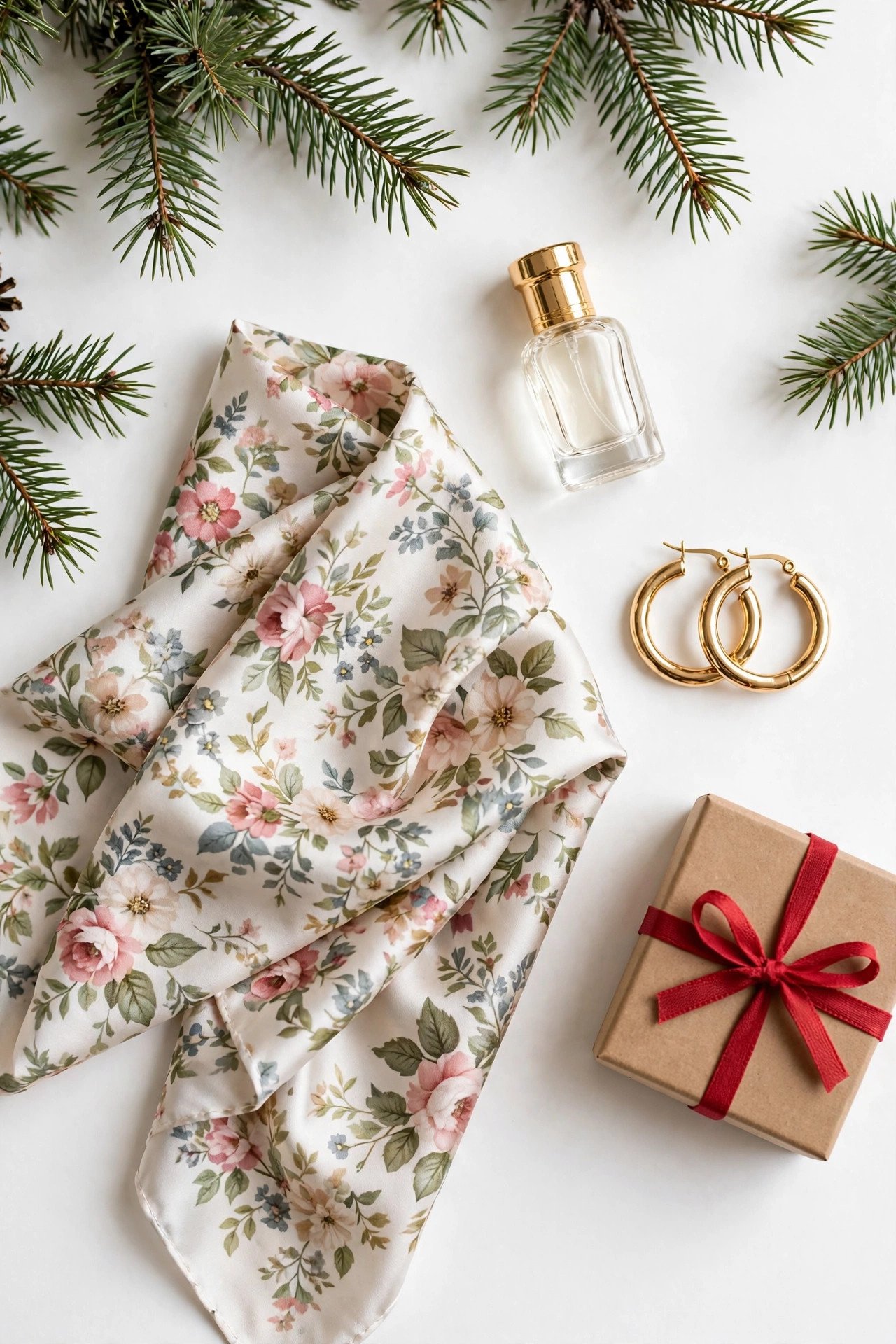 christmas gifts for women - silk scarf and gold jewelry gift set
