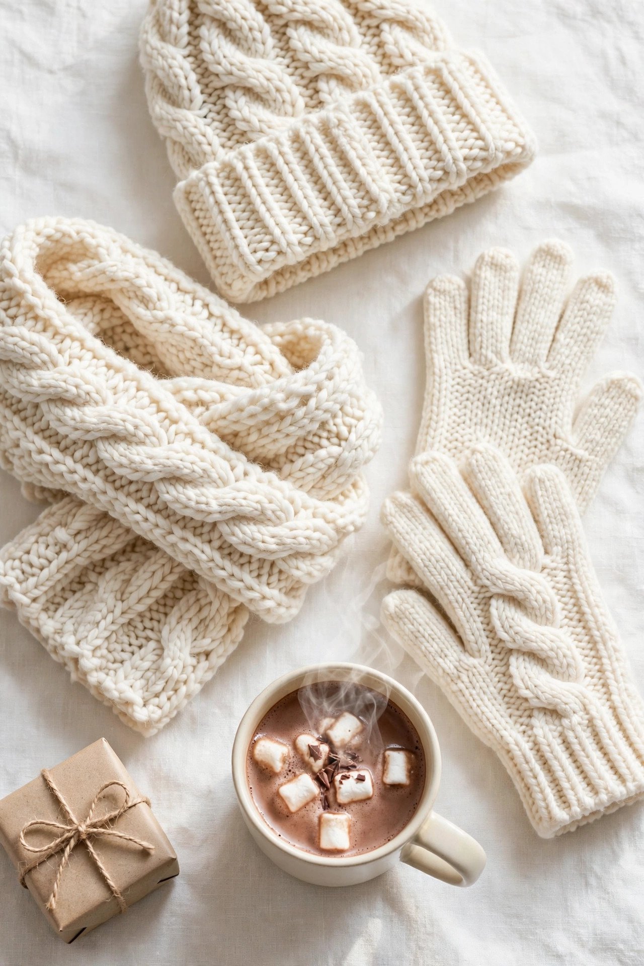 christmas gifts for women - knit beanie scarf and glove set