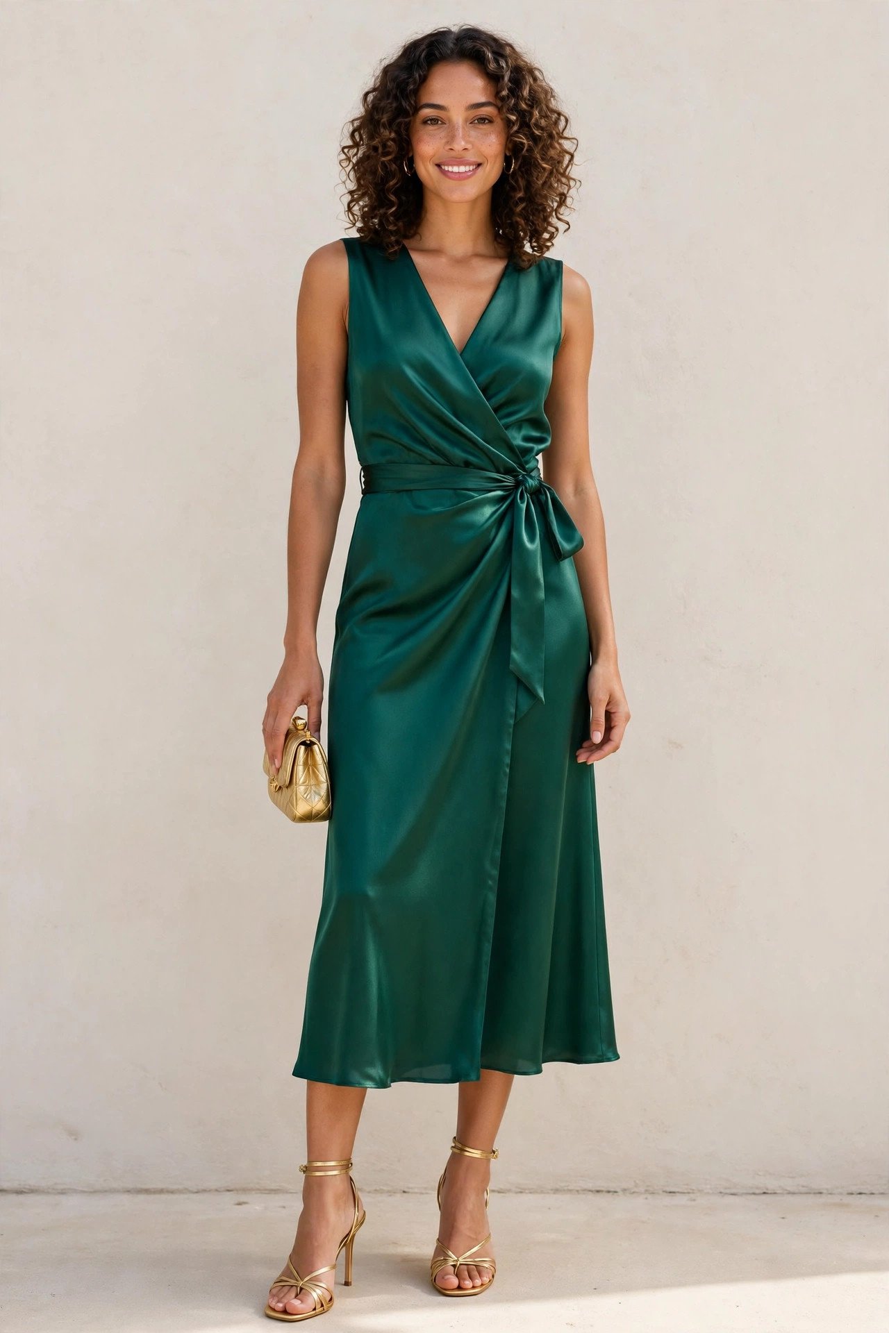 christmas party outfits - emerald green wrap dress