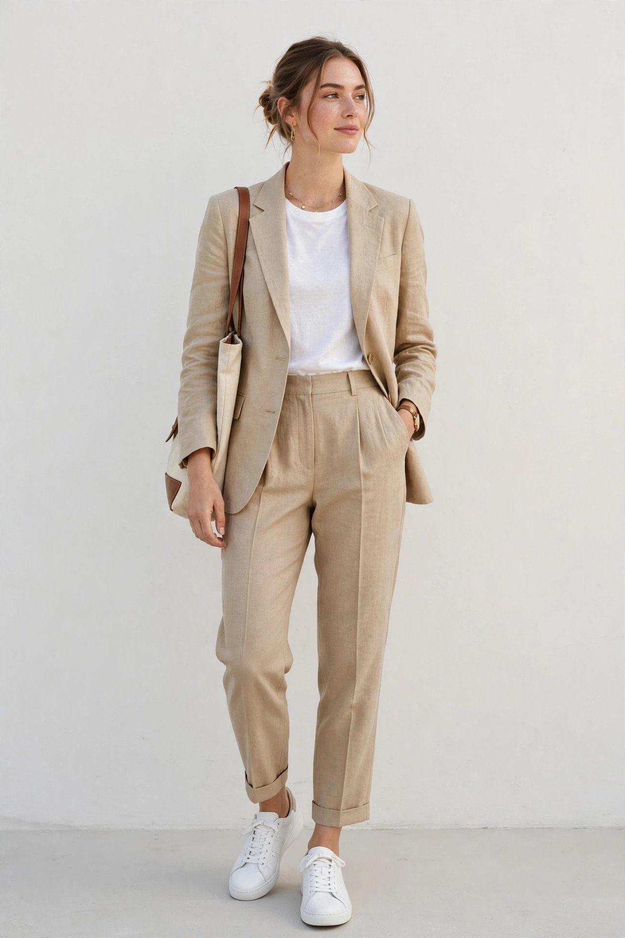 fall capsule wardrobe - white leather sneakers