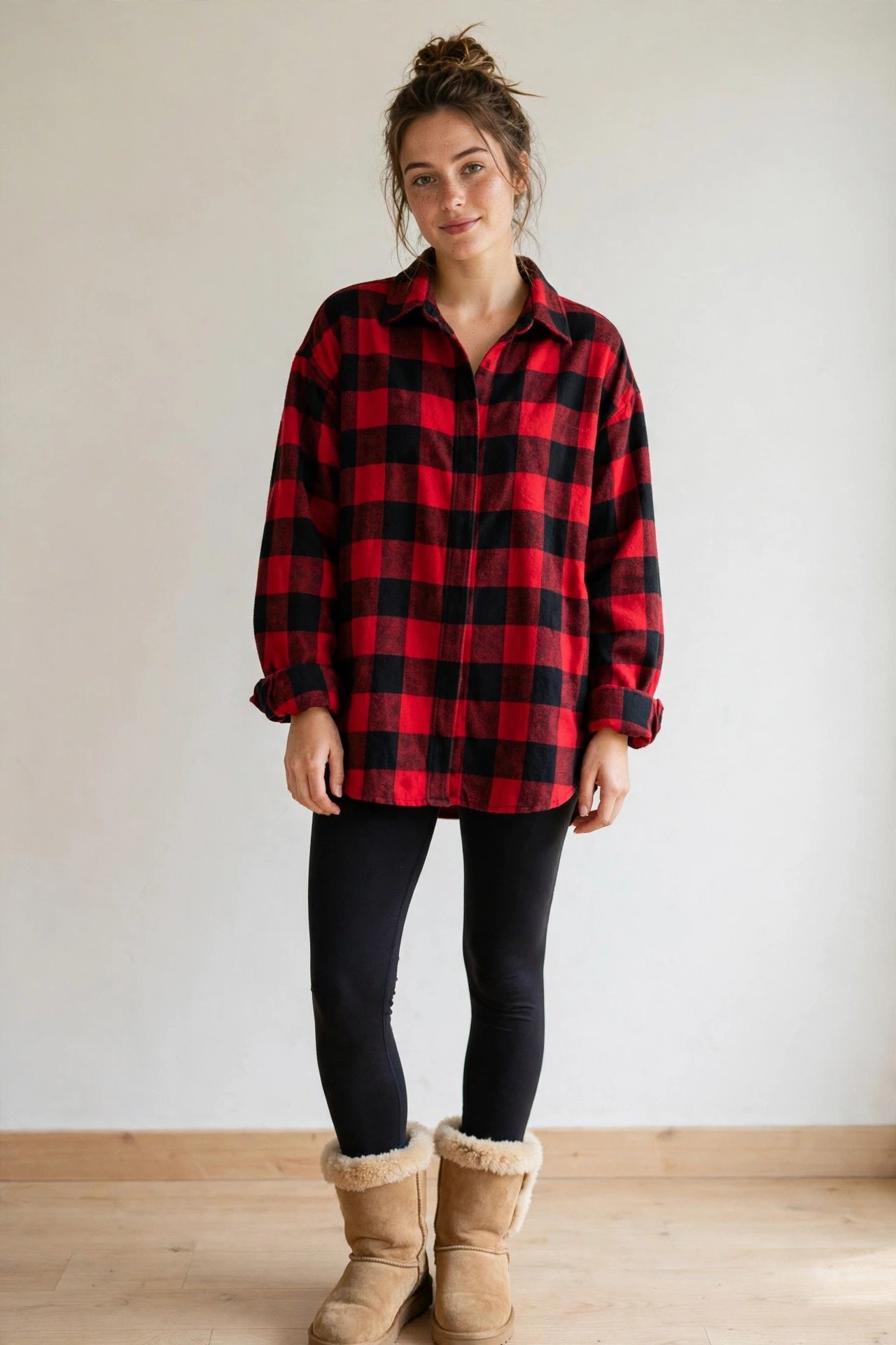 fall outfits for women - oversized flannel and leggings