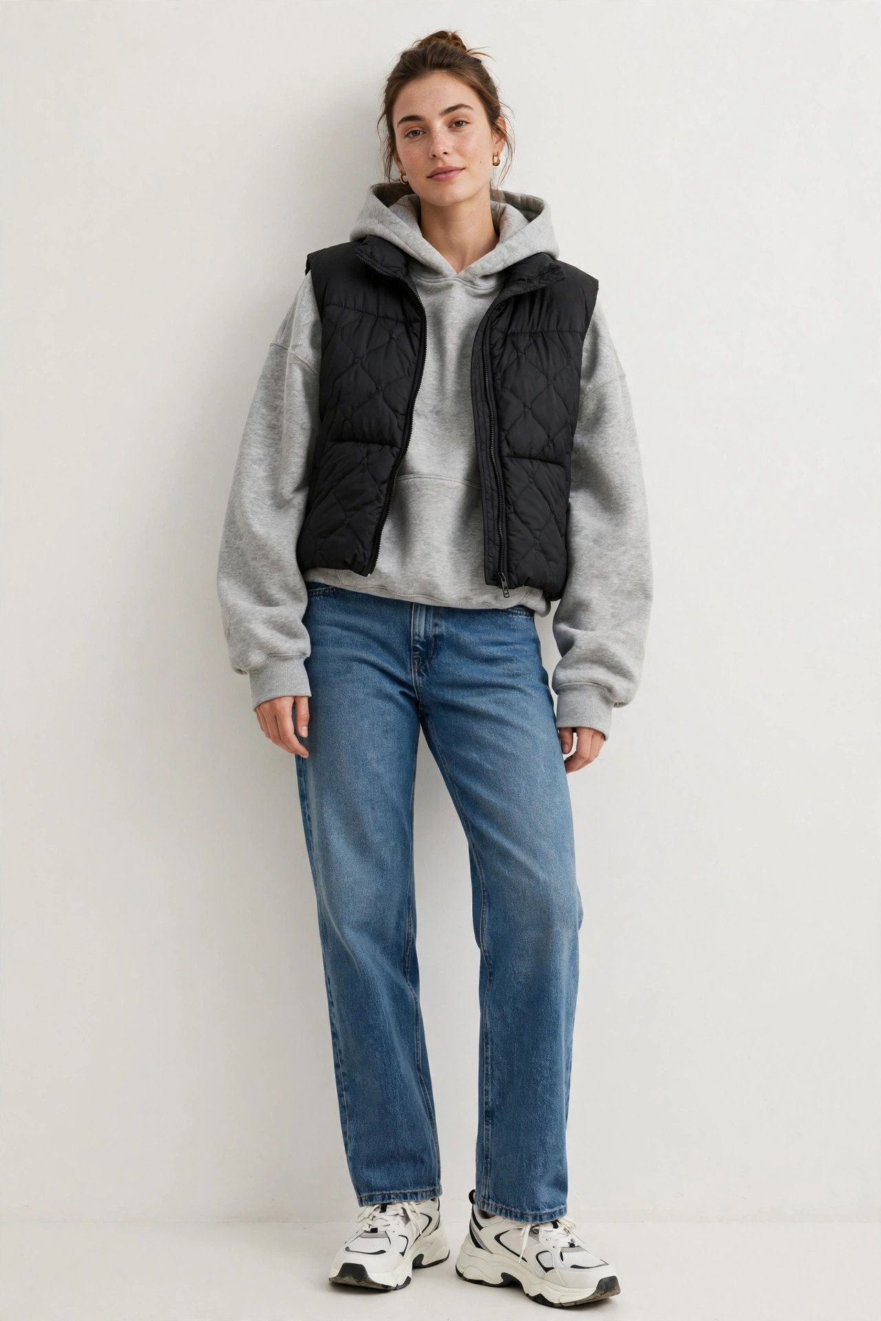 fall outfits for women - puffer vest and hoodie
