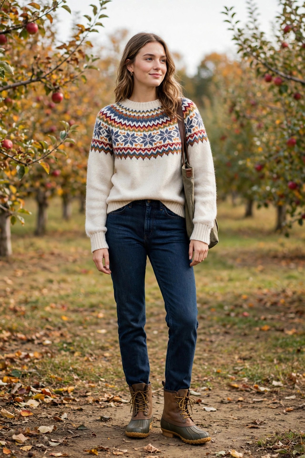 fall outfits for women - fair isle sweater and duck boots