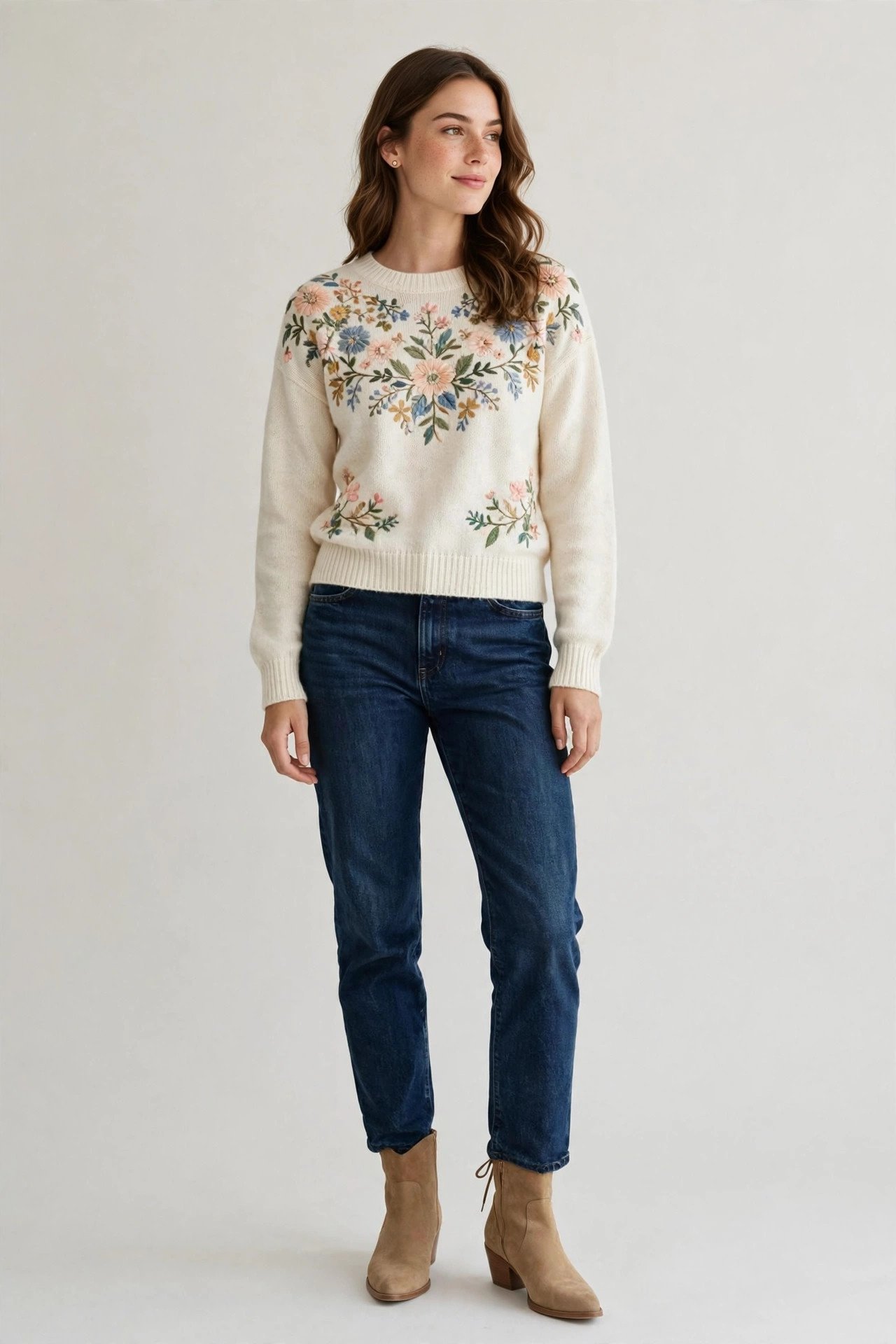 fall sweater outfits - embroidered sweater and dark denim
