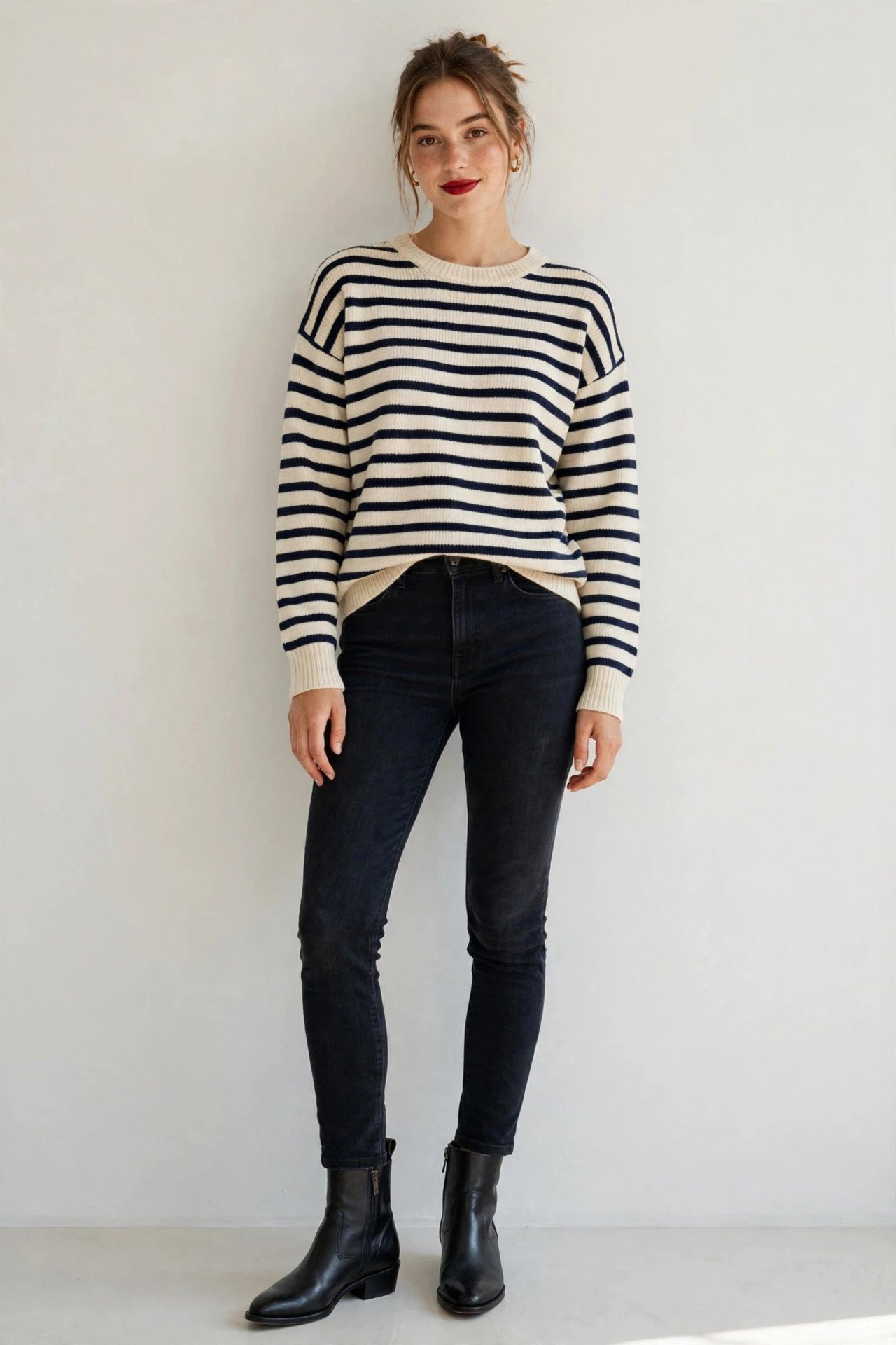 fall sweater outfits - breton stripes and dark denim