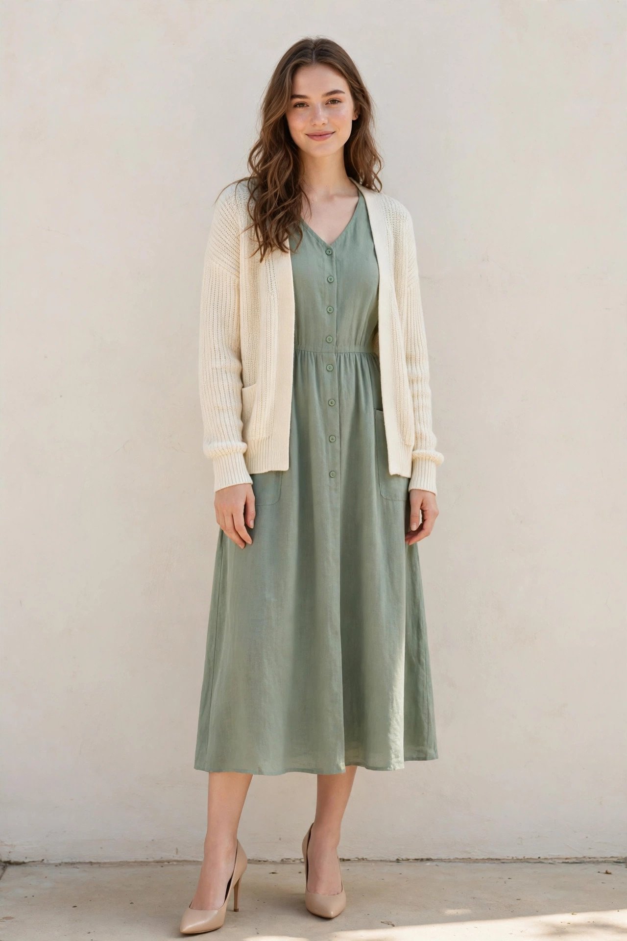fall wedding guest outfits - sage green midi for daytime