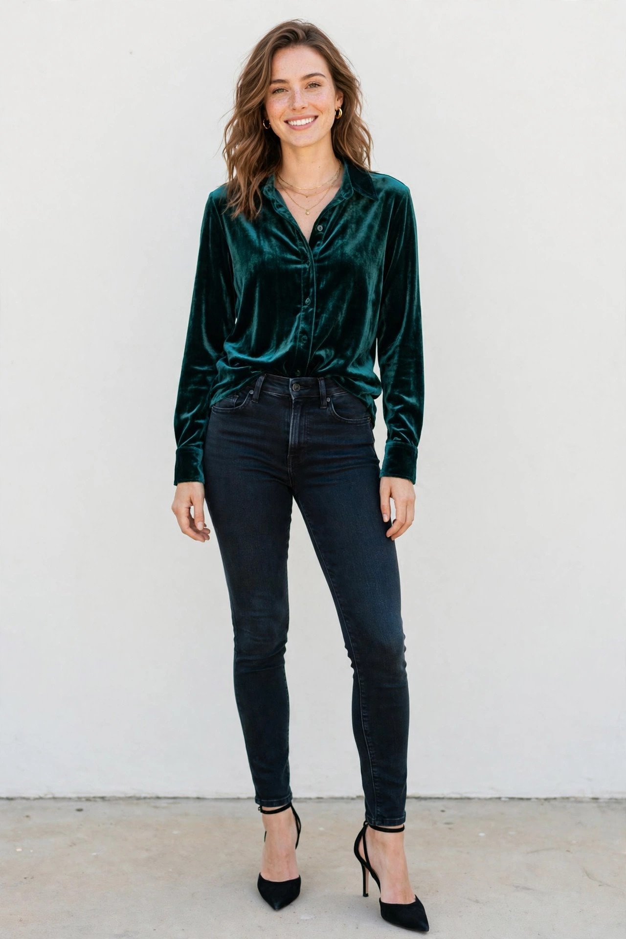 thanksgiving outfits - velvet top and dark jeans