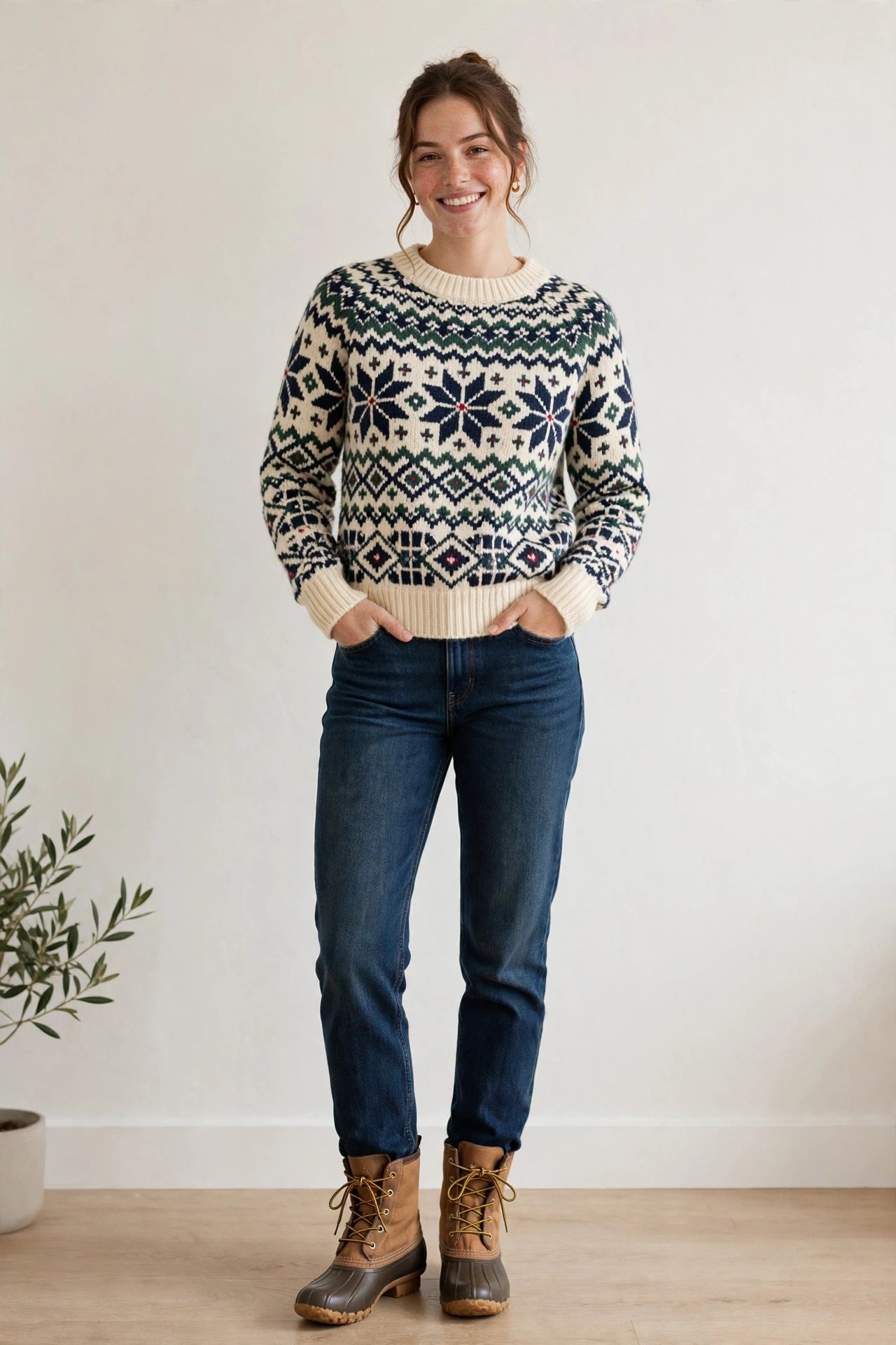 thanksgiving outfits - fair isle sweater and jeans