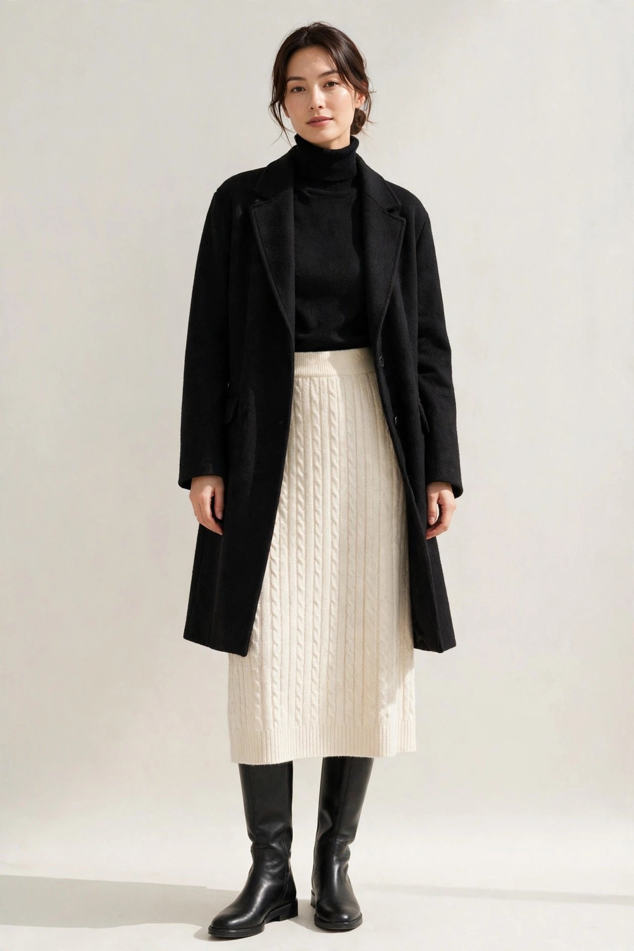 winter capsule wardrobe - knee high boots with sweater dress layers