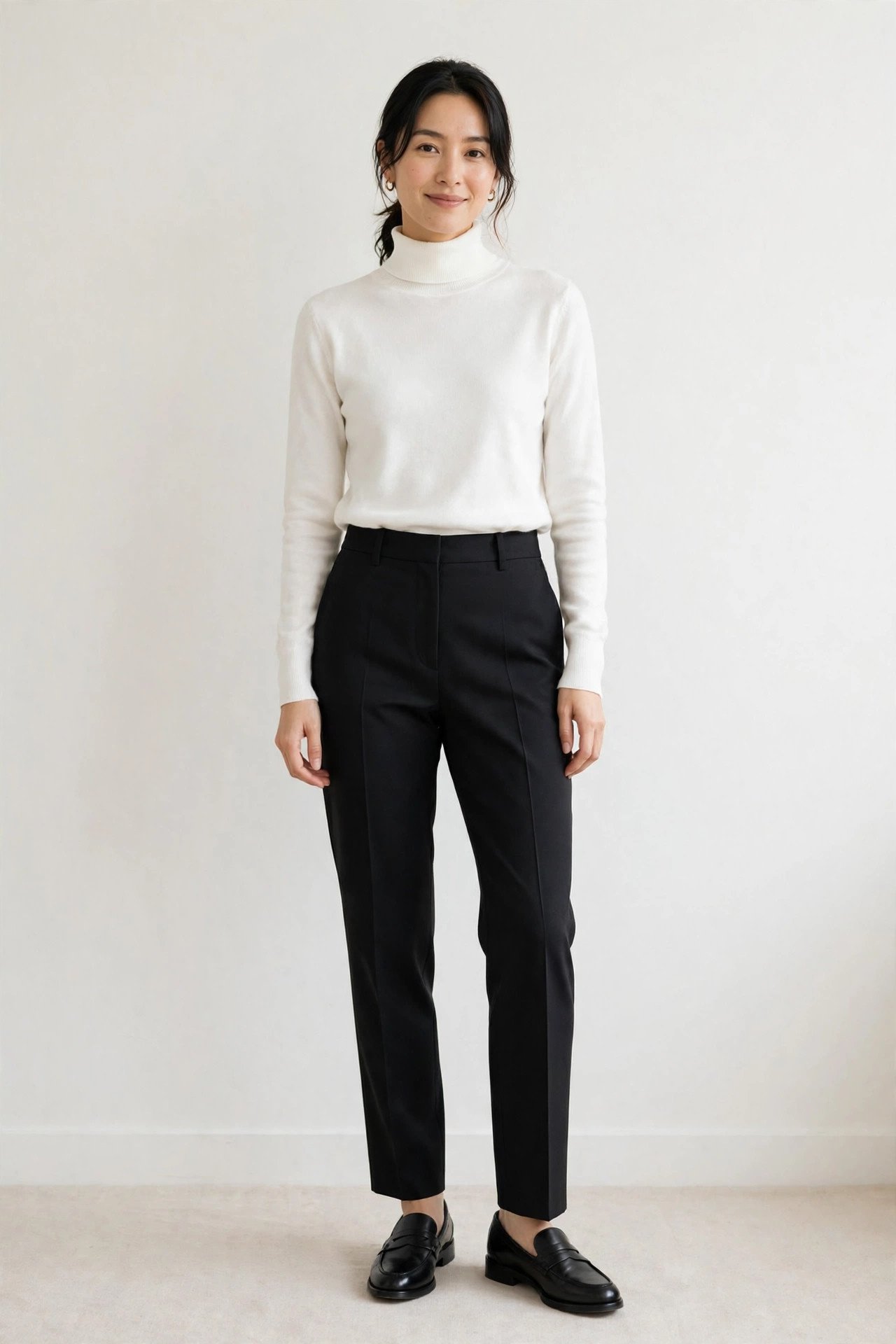 winter capsule wardrobe - black tailored trousers with turtleneck